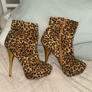 Leopard spiked booties